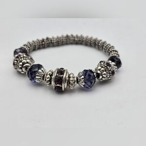 Elegant Silver and Purple Beaded Bracelet